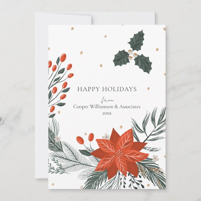 Red Green Poinsettia Floral Simple Business Holiday Card (Front)