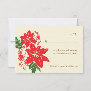 Red & Green Poinsettias Christmas Wedding RSVP Card