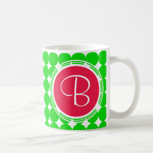 Red & Green Polka Dot Monogram Coffee Mug