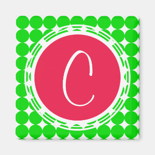 Red & Green Polka Dot Monogram Magnet