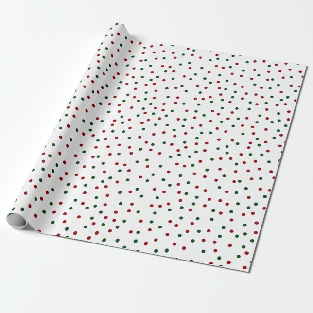 Red Green Polka Dot Pattern Christmas Wrapping Paper (Unrolled)