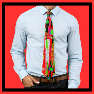 Red Green Purple Butterflies Tie