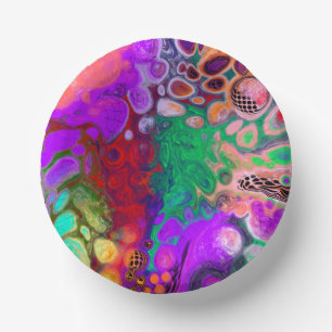 Red, Green, Purple Colorful Digital Fluid Art  Paper Plate