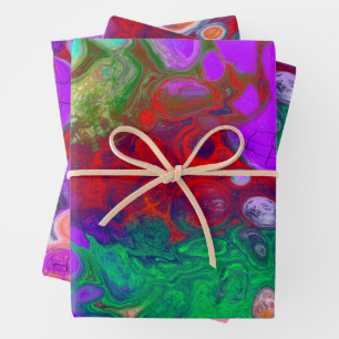 Red, Green, Purple Colorful Digital Fluid Art Wrapping Paper Sheet