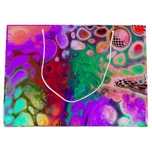 Red, Green, Purple Colourful Digital Fluid Art Large Gift Bag