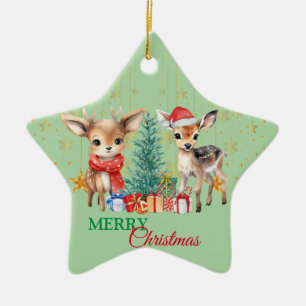 Red Green reindeer Santa Merry Christmas Party Ceramic Tree Decoration