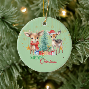 Red Green reindeer Santa Merry Christmas Party Ceramic Tree Decoration