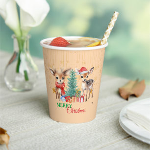 Red Green reindeer Santa Merry Christmas Party Paper Cups