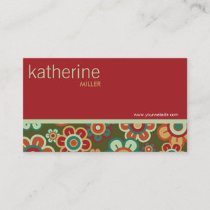 Red & Green Retro Blooms Flower Power Profile Card