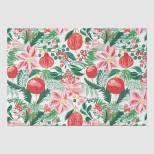Red Green Retro Florals Christmas  Tissue Paper