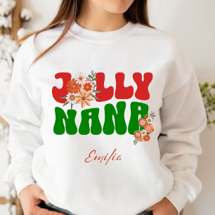 Red & Green Retro Jolly Nana Custom Name Christmas Sweatshirt