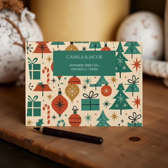 Red Green Retro Mid Century Modern Holiday Envelope (Creator Uploaded)