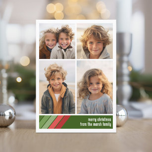 Red Green Retro Stripes - 4 Photo Collage Holiday Card