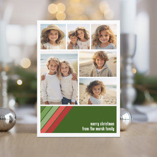 Red Green Retro Stripes - 6 Photo Collage Holiday Card