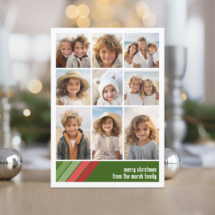 Red Green Retro Stripes - 9 Photo Collage Holiday Card