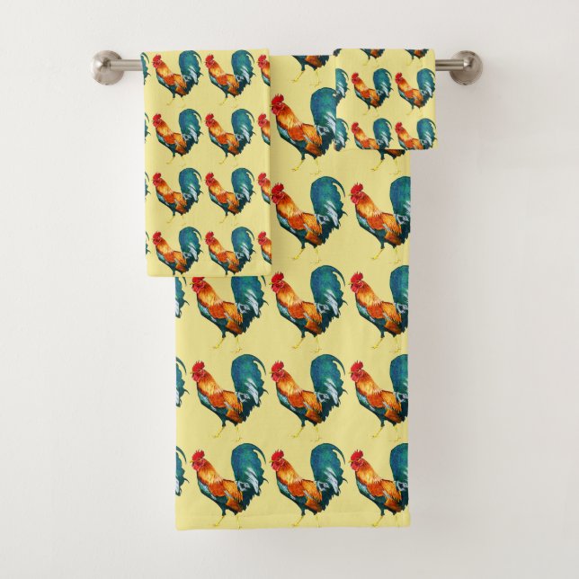 Red Green Rooster Bird Bath Towels (Insitu)