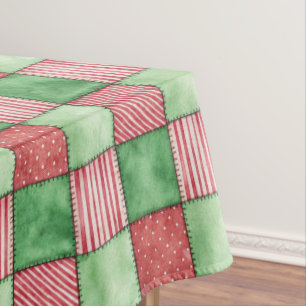 Red Green Rustic Plaid Patchwork Quilt Look Tablecloth