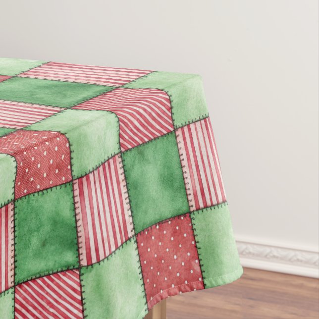 Red Green Rustic Plaid Patchwork Quilt Look  Tablecloth (In Situ)
