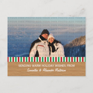 Red/Green Rustic Stripes Photo Postcard