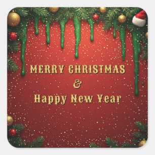 Red Green Santa Christmas Border Square Sticker