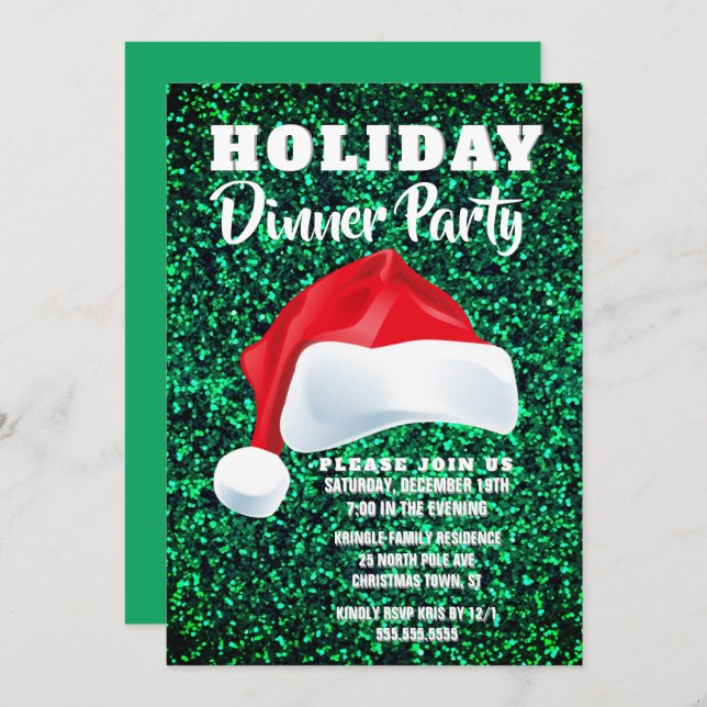 Red Green Santa Christmas Dinner Party Invitation (Front/Back)