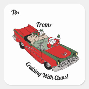 Red / Green Santa In Car  Square Sticker