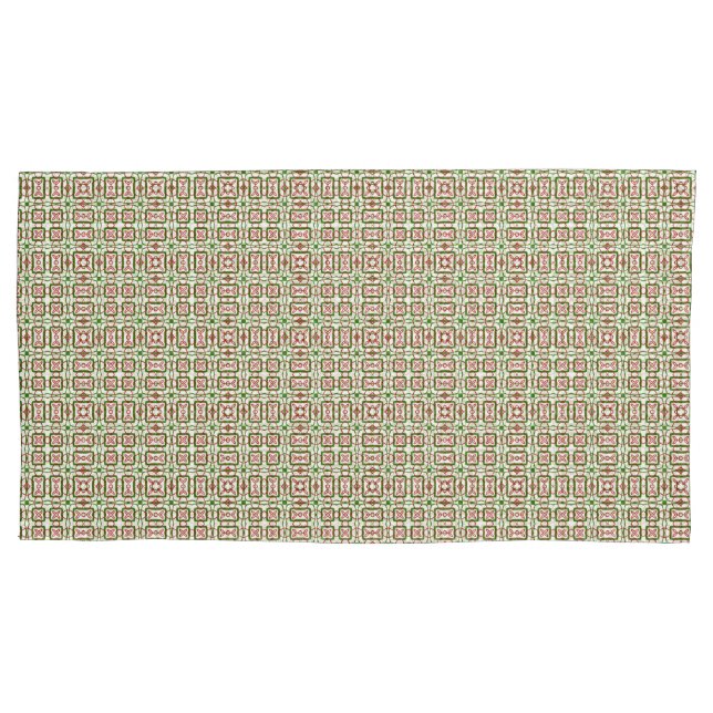 Red Green Scandi Inspired Print Pillow Case  (Front-Left)