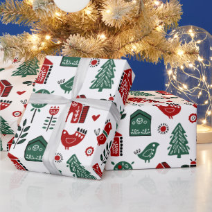Red & Green Scandinavian Christmas Wrapping Paper