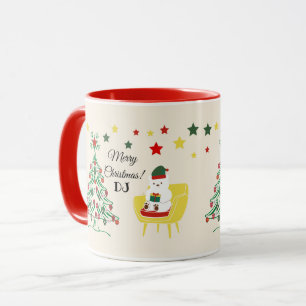 Red Green Script Star Tree Modern Merry Christmas Mug