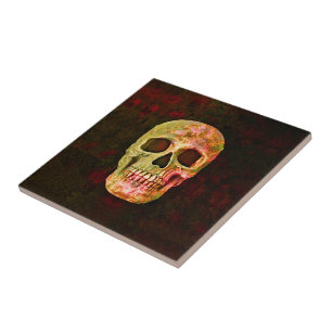 Red Green Skull Retro Gothic Tile