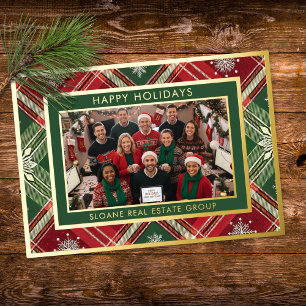 Red Green Snowflake Plaid Happy Holidays Photo