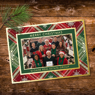 Red Green Snowflake Plaid Merry Christmas Photo