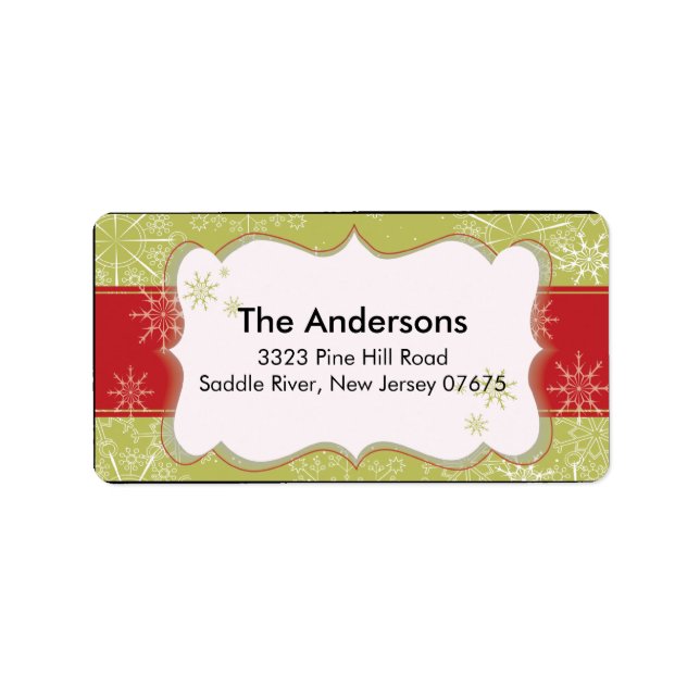 Red Green Snowflake Winter Holiday Return Address Label (Front)