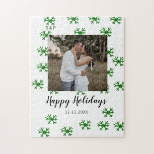 red green snowflakes text photo merry christmas jigsaw puzzle