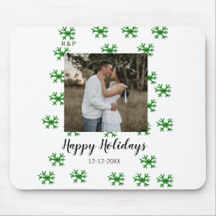 red green snowflakes text photo merry christmas mouse pad