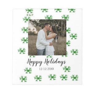 red green snowflakes text photo merry christmas notepad