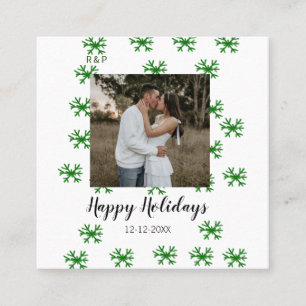 red green snowflakes text photo merry christmas square business card