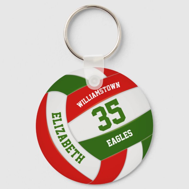 red green sports team colours volleyball key ring (Front)
