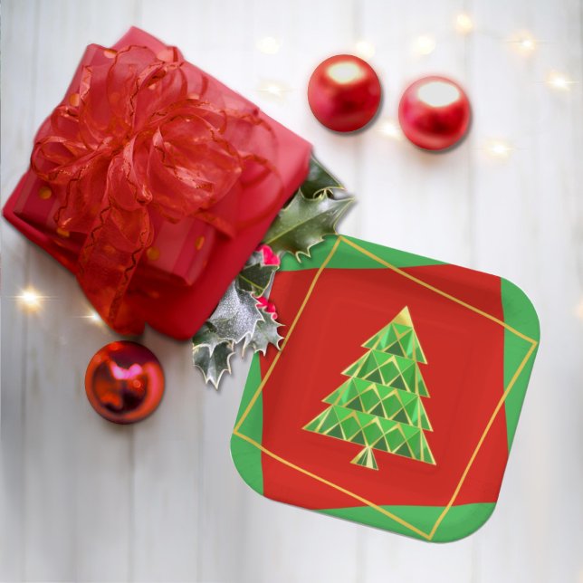 Red Green Square Joyoux Noel Paper Plate (Creator Uploaded)
