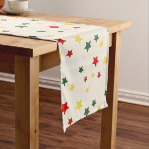 Red Green Star Pattern Whimsical Modern Christmas Long Table Runner
