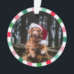 Red Green Starburst Stripes Dog Christmas Ornament<br><div class="desc">Pet ornament for Christmas with your dog's photo inside a starburst stripe frame in white,  pink,  and different shades of green. Add name and the year to the back beneath a paw print.</div>