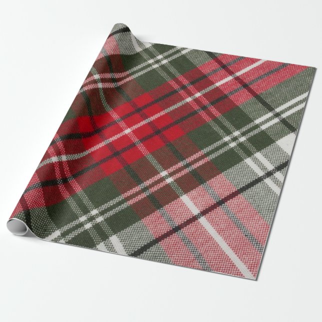 Red Green Steward Plaid Fabric Like Wrapping Paper (Unrolled)