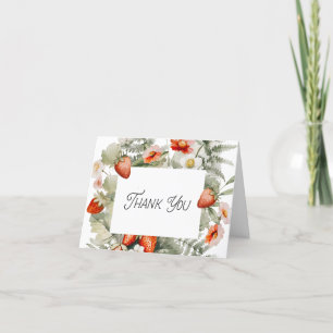 Red Green Strawberry Flower Leaves Cottagecore Art Thank You Card