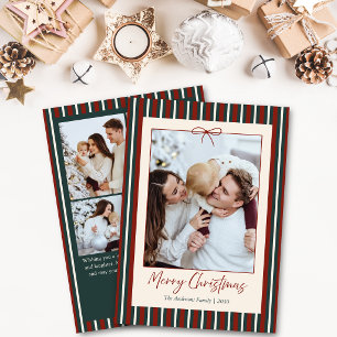 Red & Green Striped Christmas 5 Family Photo Holiday Card