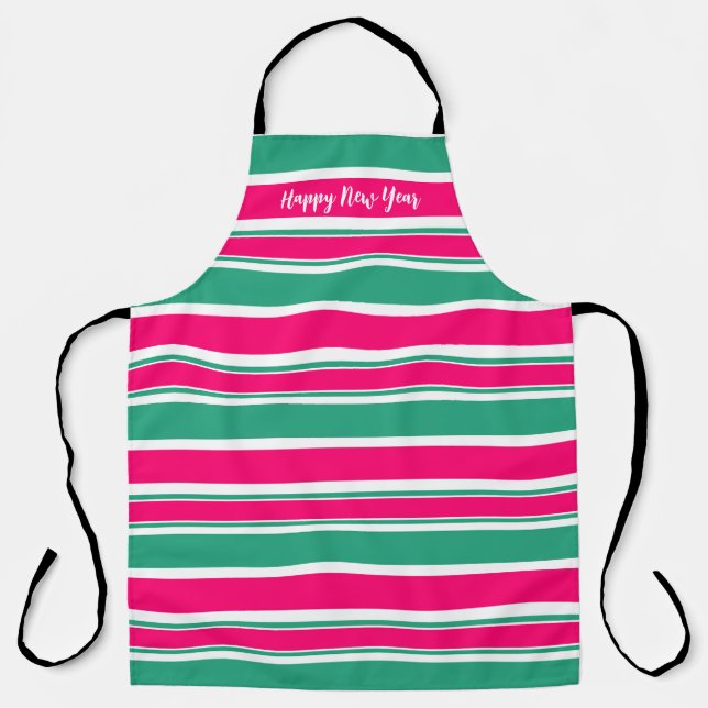 Red -green striped horizontal pattern apron (Front)