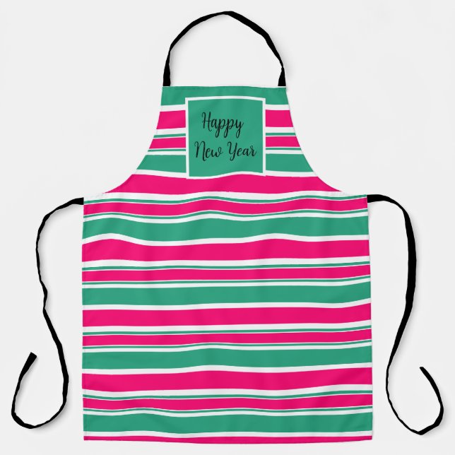 Red -green striped horizontal pattern apron (Front)