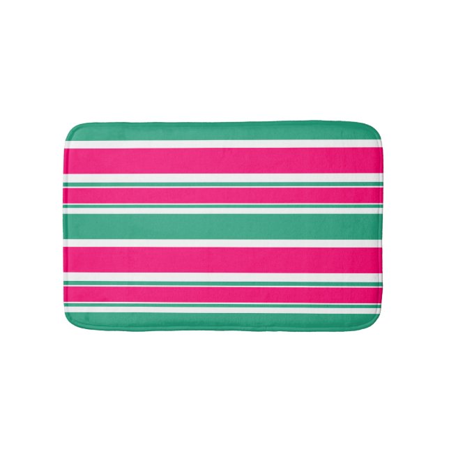 Red -green striped horizontal pattern bath mat (Front)
