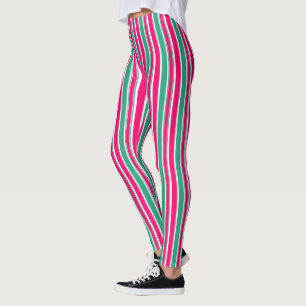 Red -green striped horizontal pattern leggings