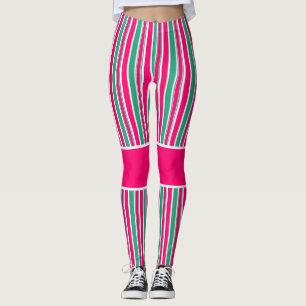 Red -green striped horizontal pattern leggings