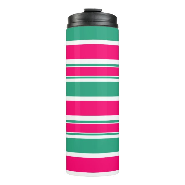 Red -green striped horizontal pattern thermal tumbler (Front)